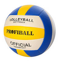 М'яч волейбольний Profiball Abstraction, зшитий, PU, мікрофібра, різн. кольори білий з жовтим і синім