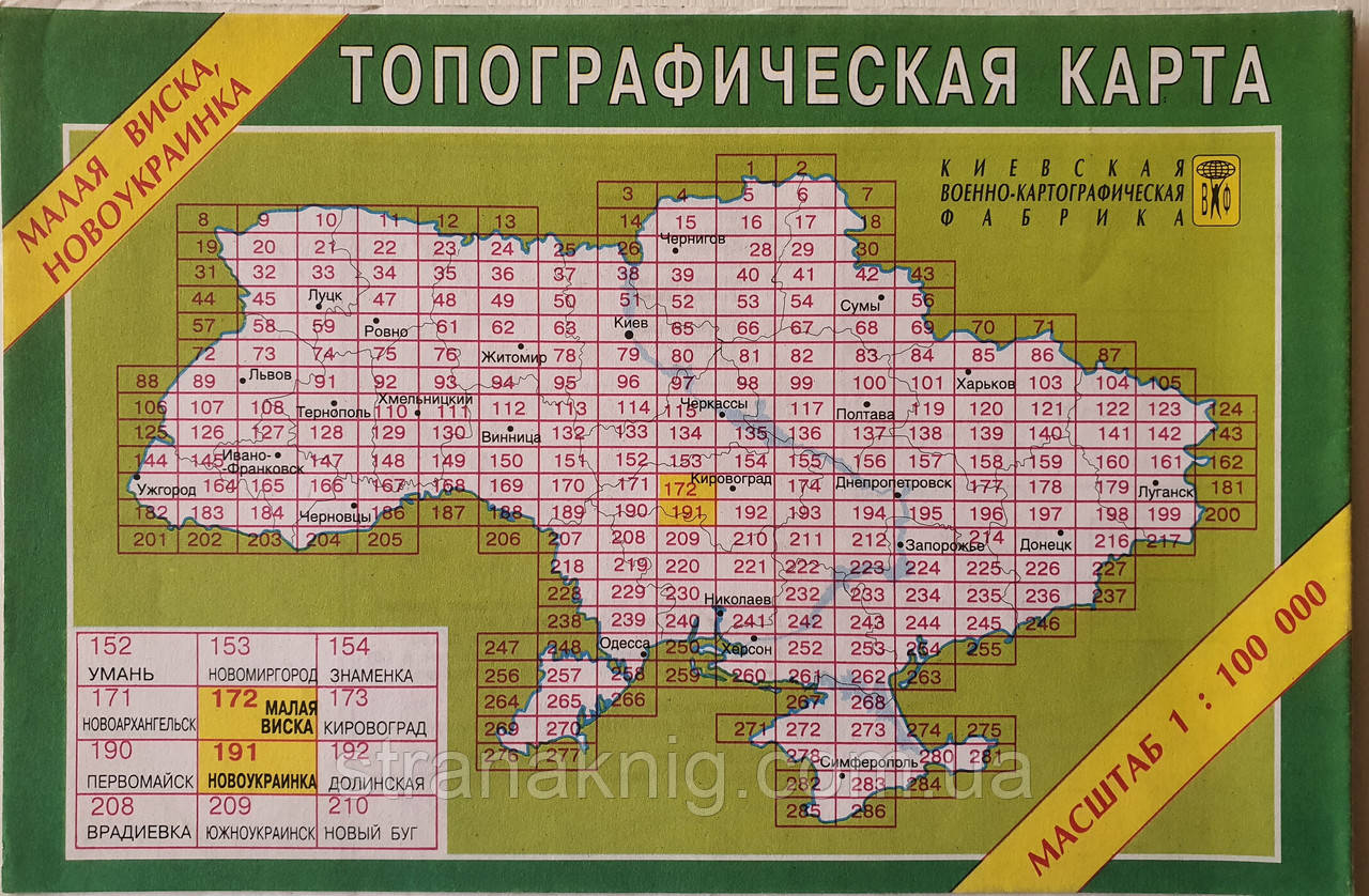 Топографічна карта Мала Виска. Новоукраїнка. Масштаб 1:100 000 (кілометрівка)