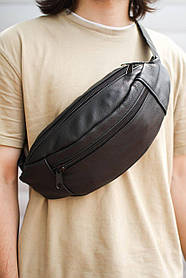 Чоловіча бананка Black Сумка на пояс чорна із натуральної шкіри з регульованим ремінцем крос боді для хлопця