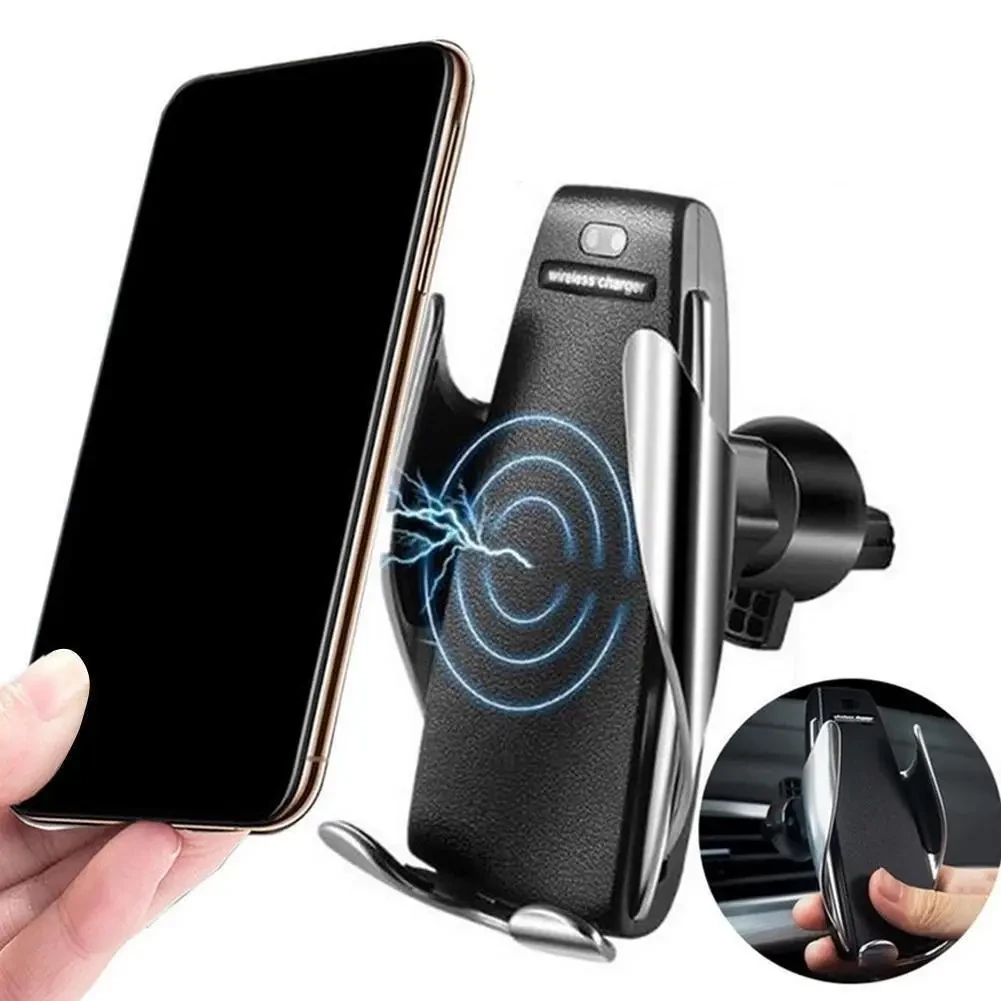 Тримач телефону SMART SENSOR S5 з бездротовою зарядкою чорний, фото 1