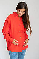 Блуза рубашка для беременных и кормящих на пуговицах хлопковая прямого кроя коралловая, 3101711-К 50