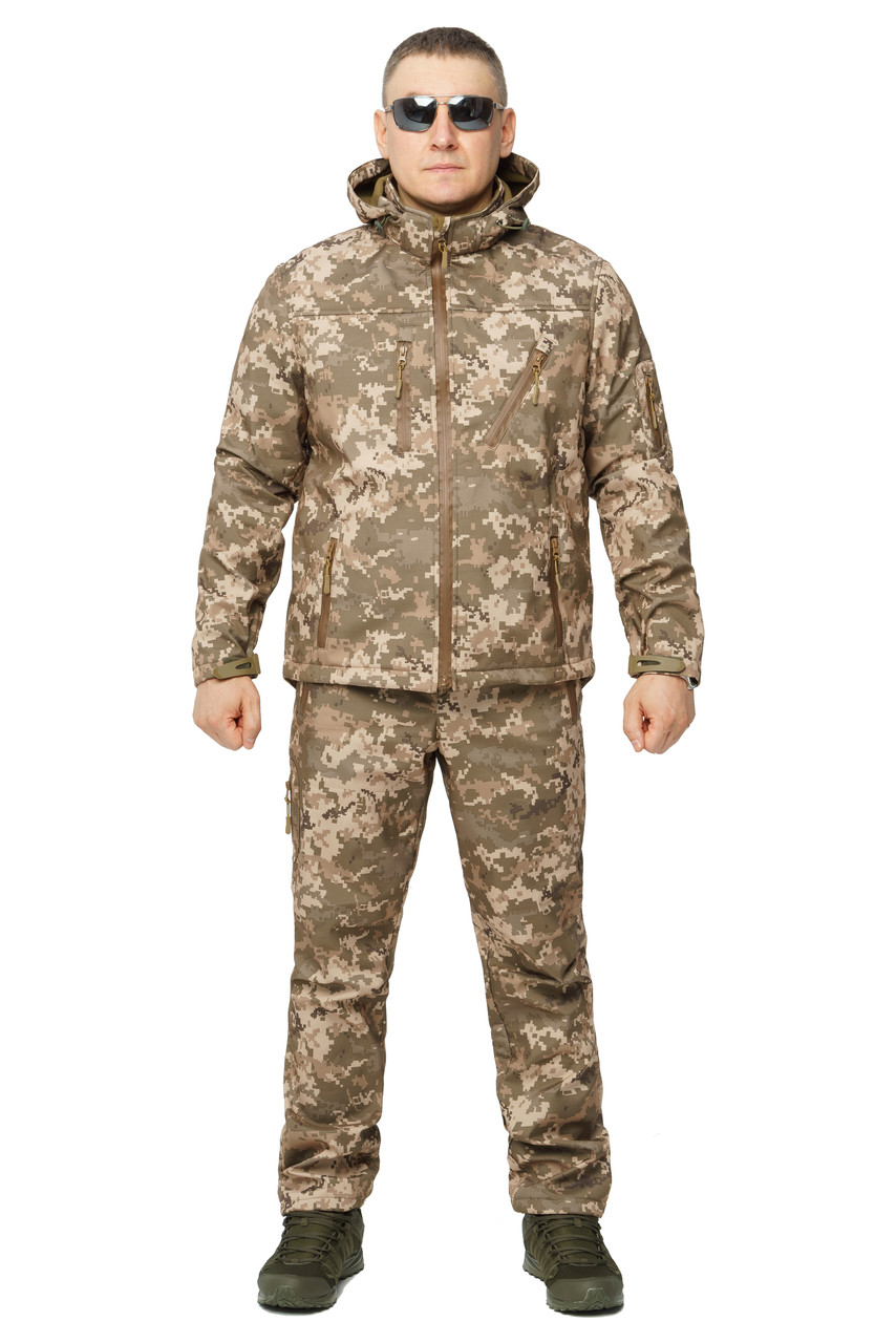 Костюм Soft Shell Демисезонный Утепленный на Флисе, Цвет Пиксель ВСУ ...