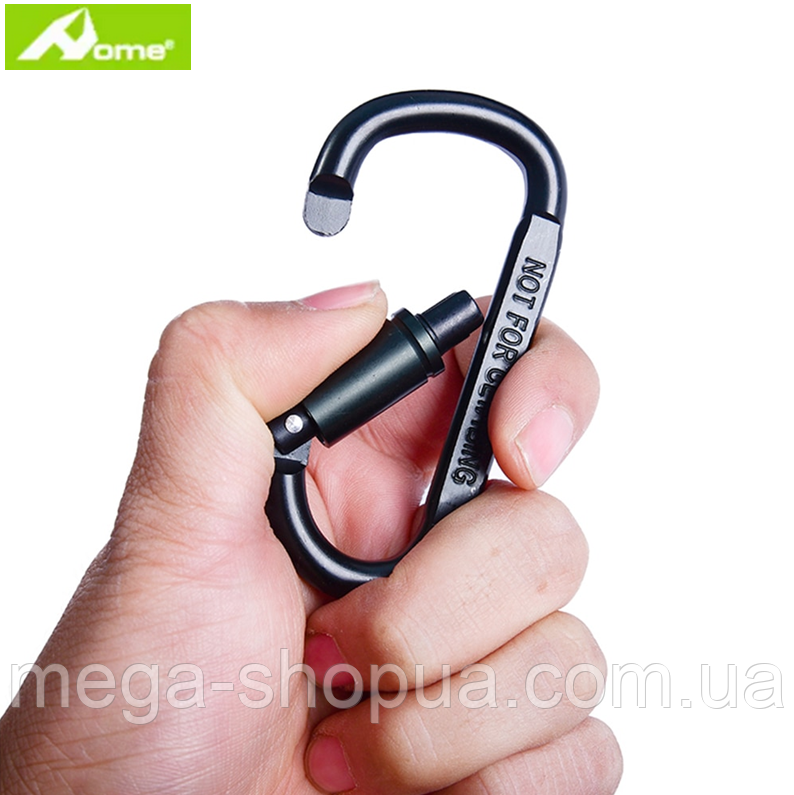 Карабін великий похідний алюмінієвий з муфтою 80мм D-подібний 80mm Чорний, фото 1