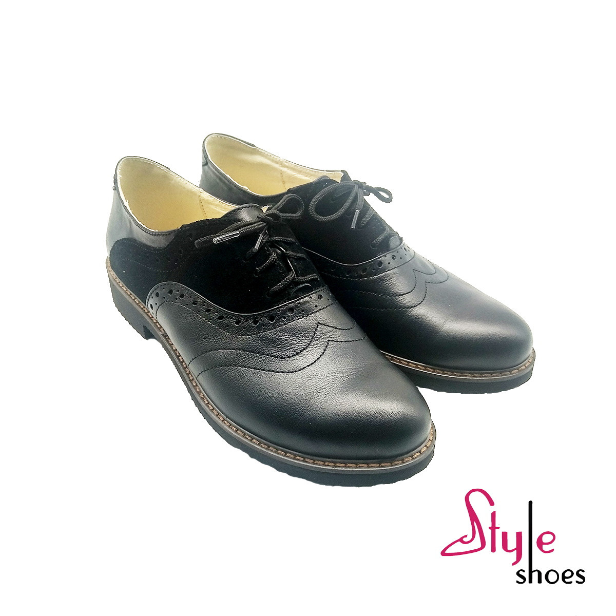 Туфлі жіночі оксфорди з натуральної шкіри чорного кольору "Style Shoes"