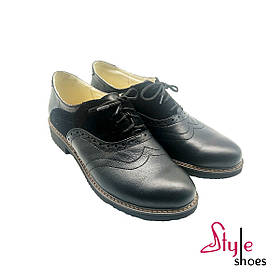 Туфлі жіночі оксфорди з натуральної шкіри чорного кольору "Style Shoes"