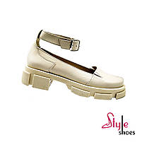 Жіночі туфлі на тракторній підошві зі шкіри молочного кольору “Style Shoes”, фото 3