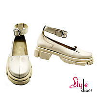 Жіночі туфлі на тракторній підошві зі шкіри молочного кольору “Style Shoes”, фото 6