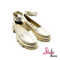 Жіночі туфлі на тракторній підошві зі шкіри молочного кольору “Style Shoes”, фото 5