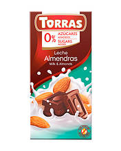 Шоколад молочної без цукру, без глютену TORRAS з мигдалем, 75 г