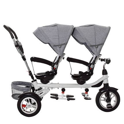 Велосипед для двійні TurboTrike Len M 3116TWA-19 Grey із сумочкою для аксесуарів Сірий, фото 3
