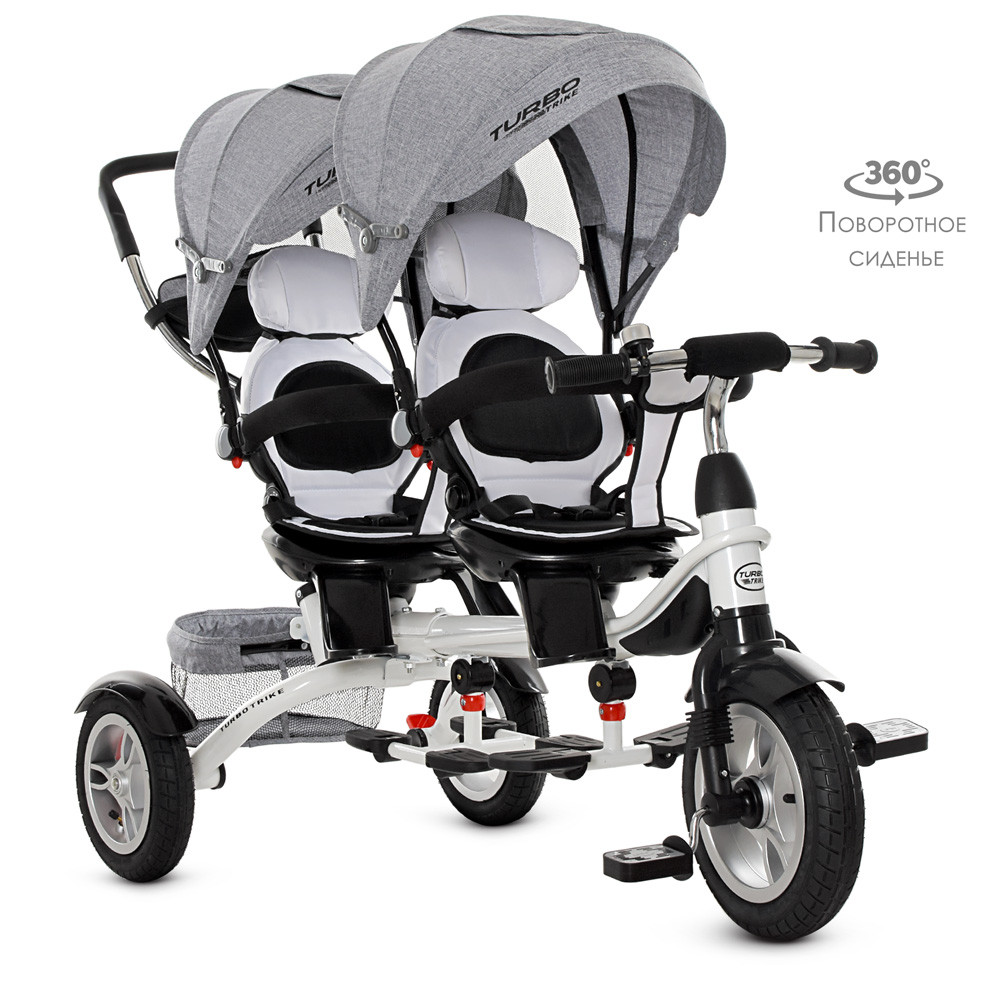 Велосипед для двійні TurboTrike Len M 3116TWA-19 Grey із сумочкою для аксесуарів Сірий