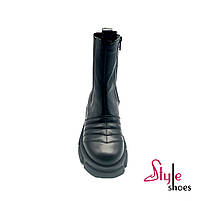 Зимові жіночі черевики челсі на гумці та блискавці зі шкіри чорного кольору «Style Shoes», фото 3