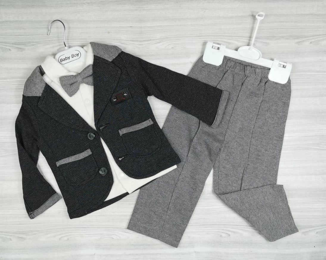 Нарядний класичний костюм на хлопчика трійка сірий з піджаком, регланом і штанами 6-9 місяців 74