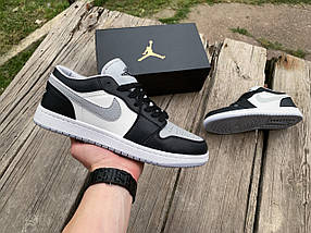 Чоловічі кросівки Nike Air Jordan 1 Low Black White Grey чорні із сірим