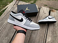 Мужские кроссовки Nike Air Jordan 1 Low Grey White Black серые с белым