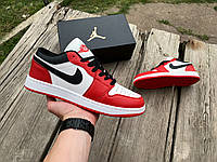 Мужские кроссовки Nike Air Jordan 1 Low White Red Black белые с красным