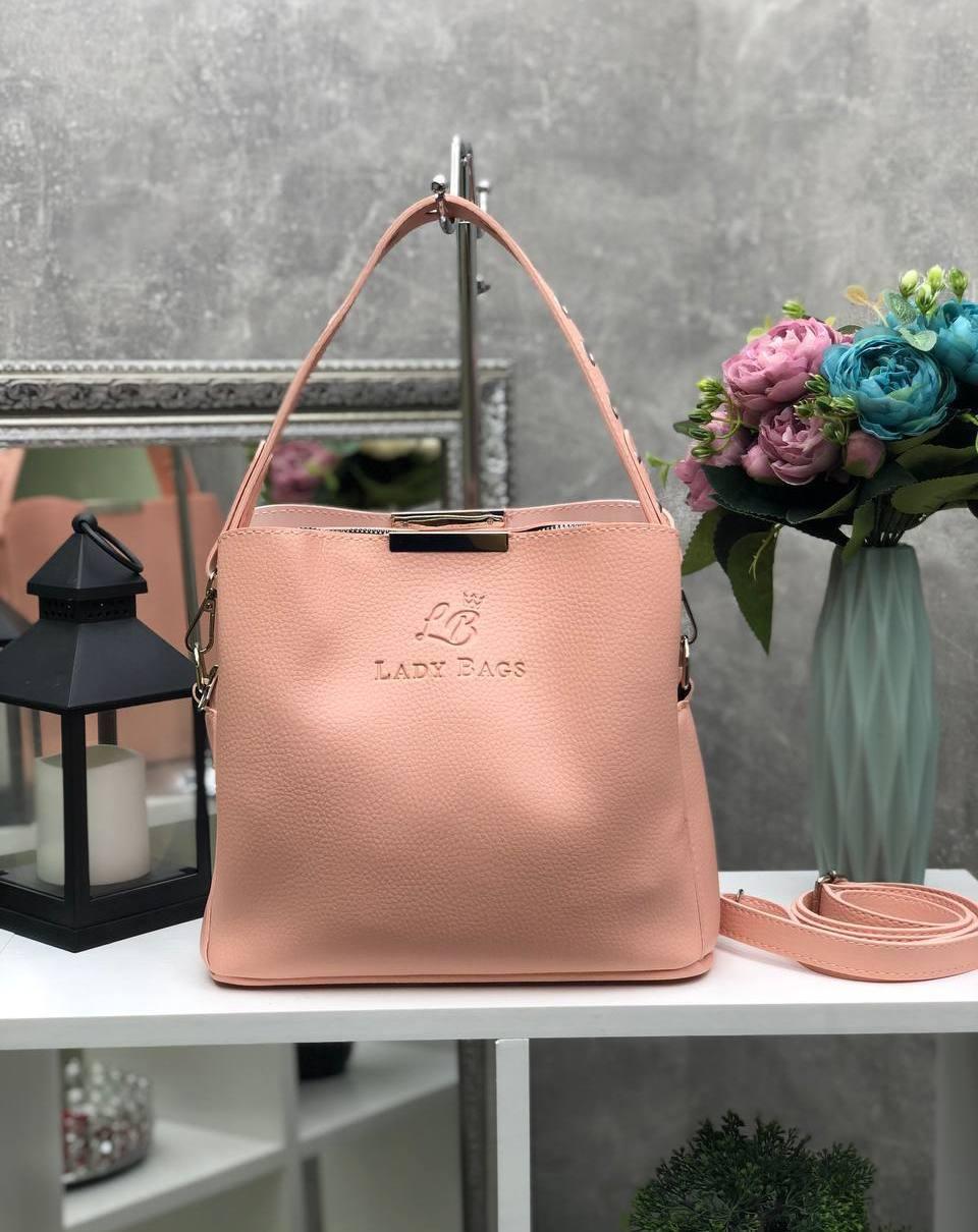 Жіноча сумка через плече стильна молодіжна кроссбоді пудрова кожзам