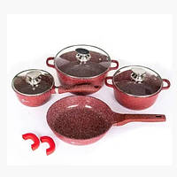 Набор посуды с антипригарным мраморным покрытием Higher Kitchen HK-307 красный
