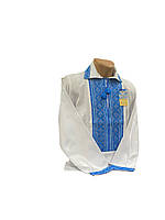 Рубашка 14-15 лет для мальчика домотканное полотно синяя вышивка крестиком на воротничок ручная работа