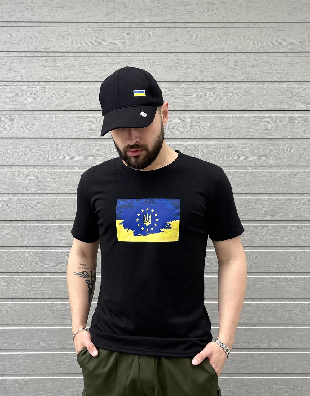 Футболка з флагом Ua та EU велик принт, фото 1