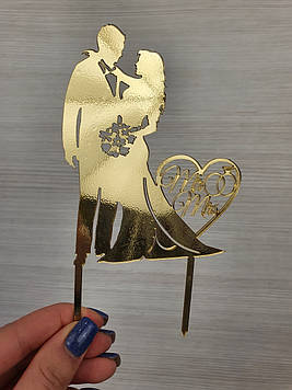 Дзеркальний топер "Mr&Mrs" золото (↔ 10 см) Код/Артикул Т0123за(м)