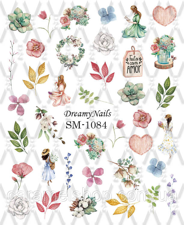 Слайдер дизайн нігтів із білою підкладкою і малюнком мікс TM-1084