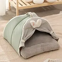 Лежак будинок HY-W2490 Green-Gray M м'який ліжко тепле ліжечко лежанка для сну відпочинку маленьким собакам котам
