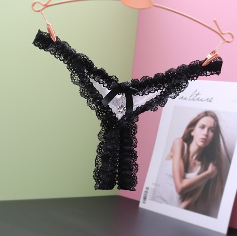 Еротичні трусики з розрізом унісекс біло-чорного кольору, розмір універсальний резинка до 92см, фото 1