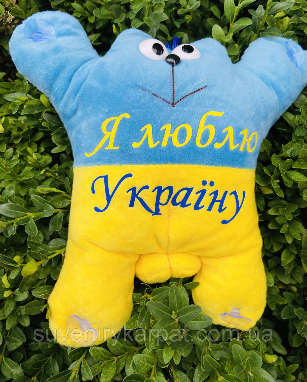 Іграшка сувенір подушка Котик в національному стилі, Подушка Прапор України, кіт на присосках в машину