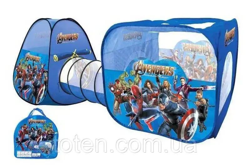 Намет дитячий з тунелем Супергерої Марвел X 002 A (24/2) в сумці, фото 1