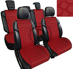 Преміум накидки на сидіння RINNEKO Червона Екошкіра Дизайн Соти 5 шт