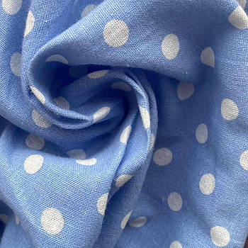 Тканина Льон натуральна (Льняна тканина) горох 7 мм Блакитний