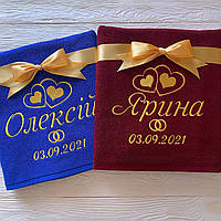 Подарок на годовщину, подарок на свадьбу, полотенце с вышивкой, именное полотенце