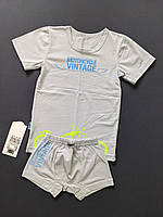 Детский комплект белья для мальчика футболка и трусы - боксеры Gabbi Мотовинтаж 116см серый 00394