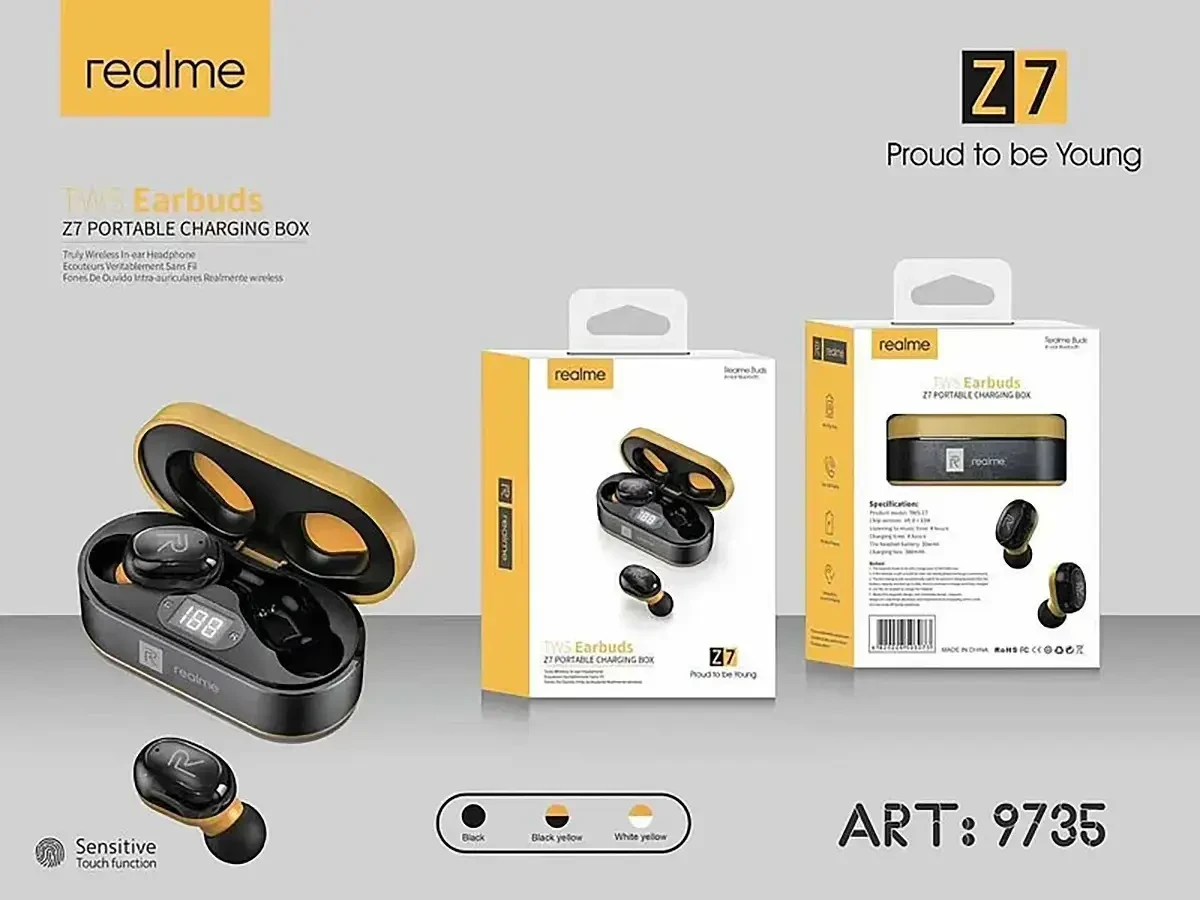 Бездротові Вакуумні Bluetooth Навушники з Оригінальним Кейсом Double Realme Z7 TWS Оригінал, фото 1