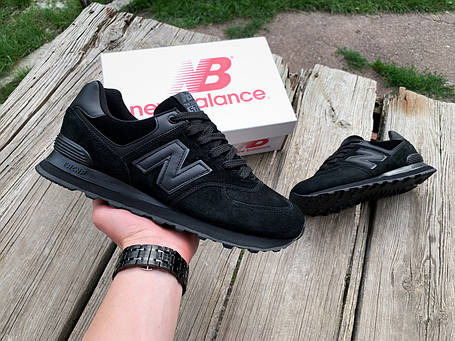 Чоловічі кросівки замшеві New Balance 574 All Black чорні, фото 1