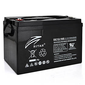 Акумуляторна батарея CARBON RITAR DC12-100C, Black Case, 12V 100.0 Ah, 2000-5000 циклів, до 15 років термін