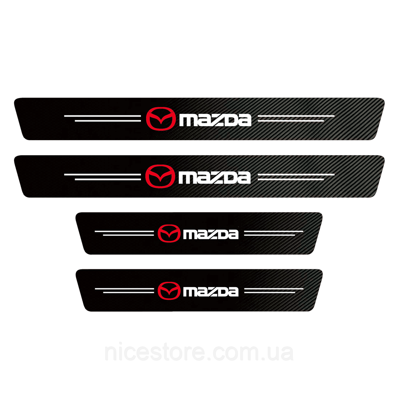 Карбонові захисні накладки на пороги авто з логотипом Mazda всі моделі та інші марки автомобілів style1, фото 1