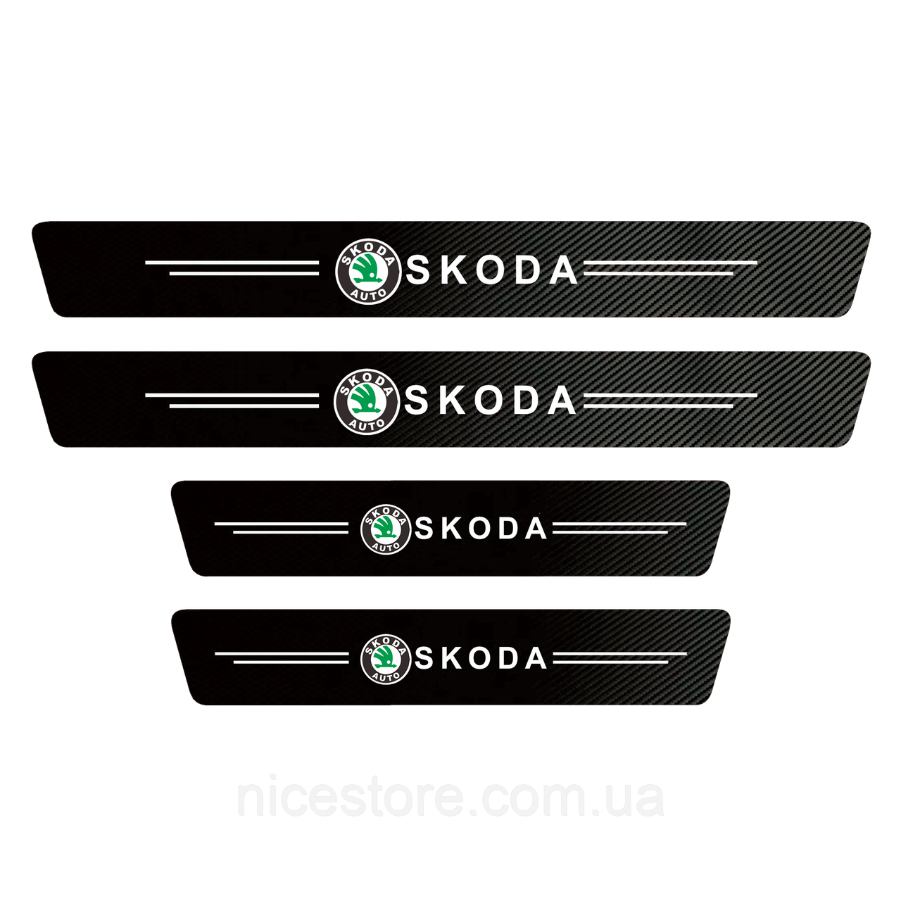 Карбонові захисні накладки на пороги авто з логотипом Skoda всі моделі та інші марки автомобілів, фото 1