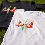 Чоловіча/жіноча футболка розмір L (50) з малюнком ГЕРБ УКРАЇНИ В КВІТАХ модна якісна біла бавовняна REGULAR, фото 7