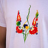 Чоловіча/жіноча футболка розмір L (50) з малюнком ГЕРБ УКРАЇНИ В КВІТАХ модна якісна біла бавовняна REGULAR, фото 9