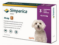 Simparica 10 мг ОРИГИНАЛ Симпарика таблетки от блох и клещей для собак весом от 2 до 5 кг (1 таб)