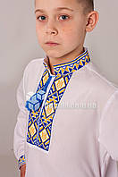Вышиванка детская классическая Тризуб для мальчика, белая, дл. рукав, нарядная праздничная украинская сорочка