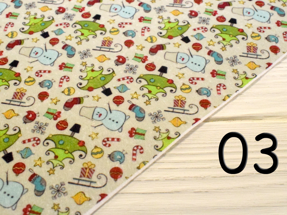 Фетр з малюнком "Новорічні фони" - №03 (Корейський м'який 1,2 мм), фото 1