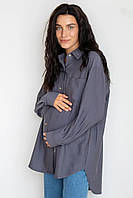 Натуральная хлопковая рубашка для беременных и кормящих мам на пуговицах оверсайз графитовая, 3101711-Г 50