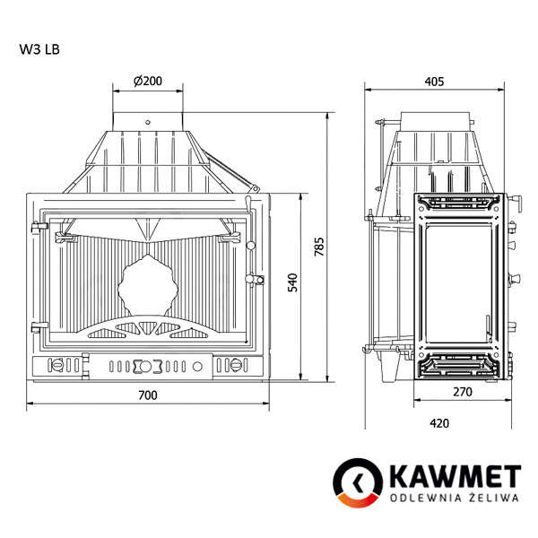 Каминная топка KAWMET W3 с левым боковым стеклом (16.7kW) - фото 3 - id-p1666929904