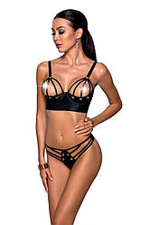 Комплект з еко-шкіри з люверсами та ремінцями Malwia Bikini black Passion, S/М, L/XL, XXL/XXXL