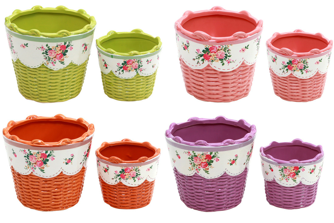 Набір квіткових кашпо (2шт) Плетений кошик, 9.5см та 13.5см, 4 дизайни ТОВАР ВІД ВИРОБНИКА