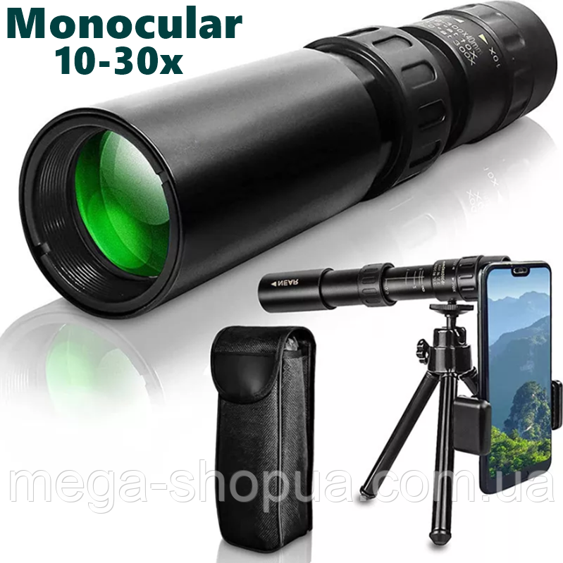 Компактний монокуляр об'єктив 10-30x Monocular + Кріплення телефону. Телескоп для спостереження
