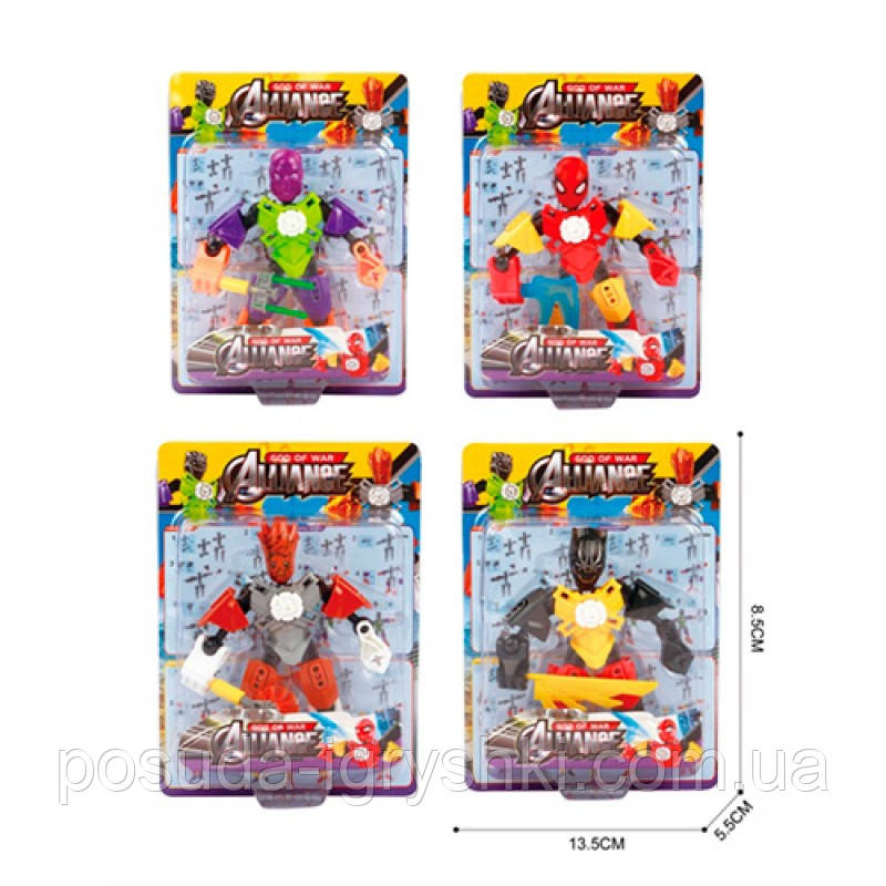 Конструктор F2013-2A шарнірний, фігурка, 12см, 4 види, на листі, 13,5-18,5-5,5см, фото 1